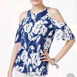 INC Womens XL Denim blue White Floral  old soldier